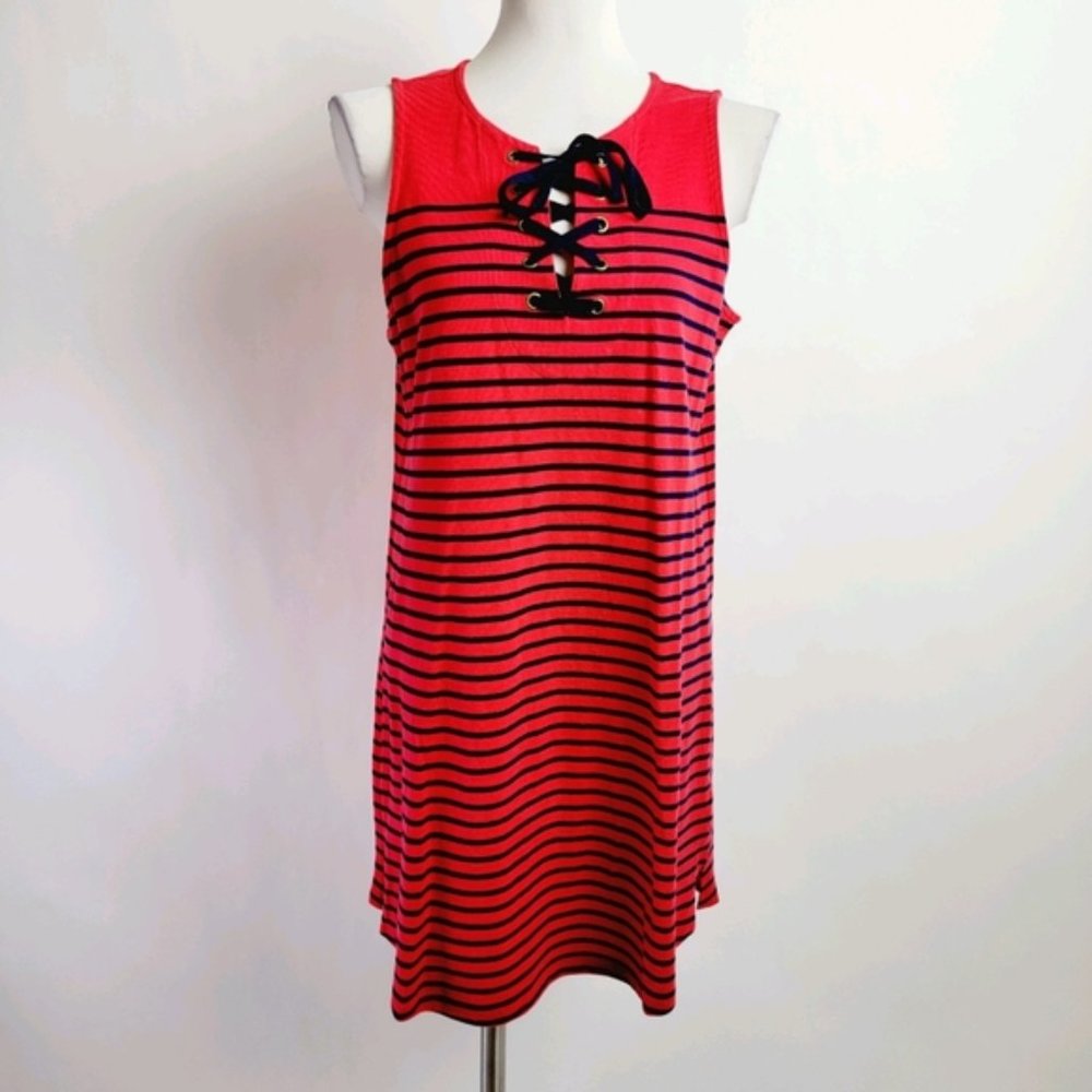 Talbots medium red stripe dress cotton